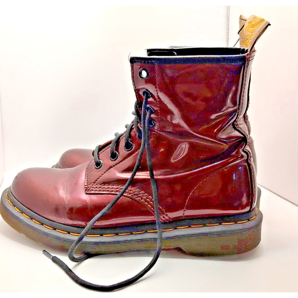 Dr Martens 1460 Vegan Chrome Faux Leather Red Oxblood Ankle Boots Size US 8 - Picture 1 of 13